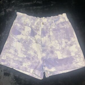 Nordstrom Elodie High Waist Paper Bag Shorts Light Tie-Dye Purple Women's Size L